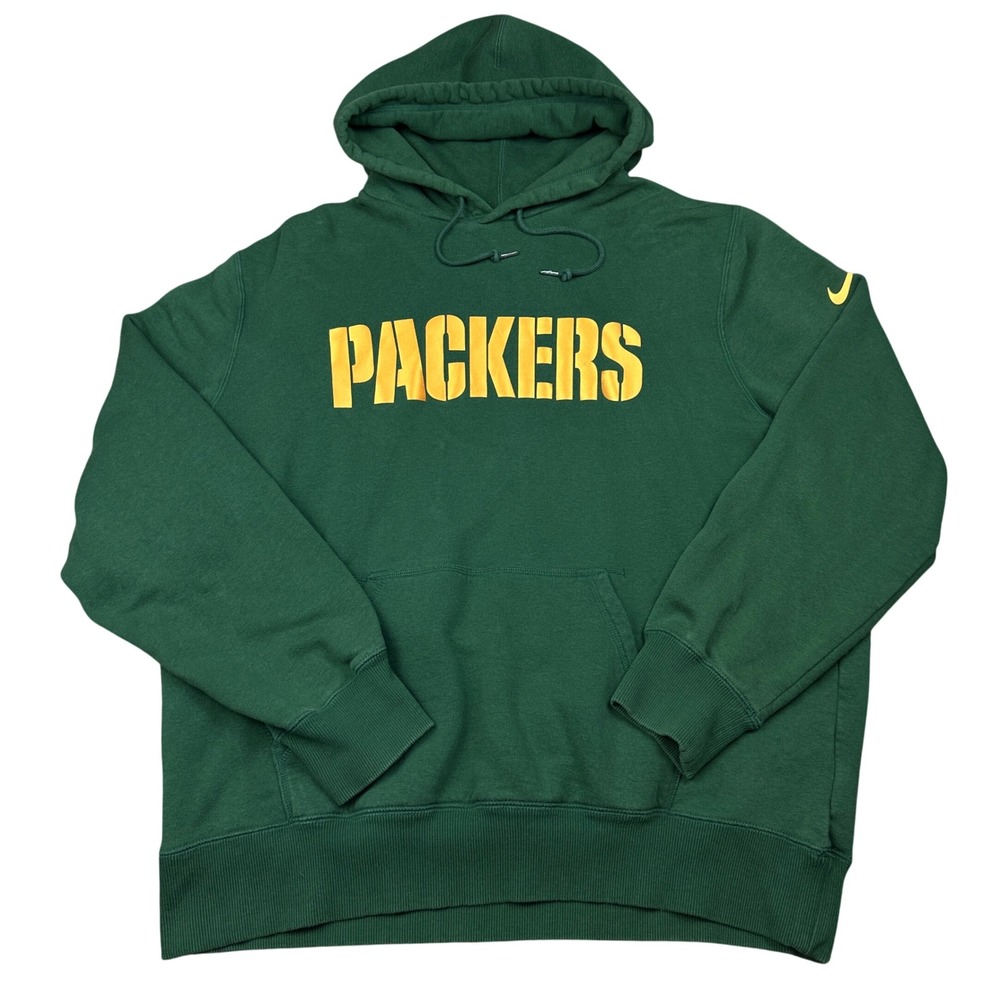 Nike Green Bay Packers NFL Hoodie Sweatshirt Green Yellow Mens XXL Fleece
